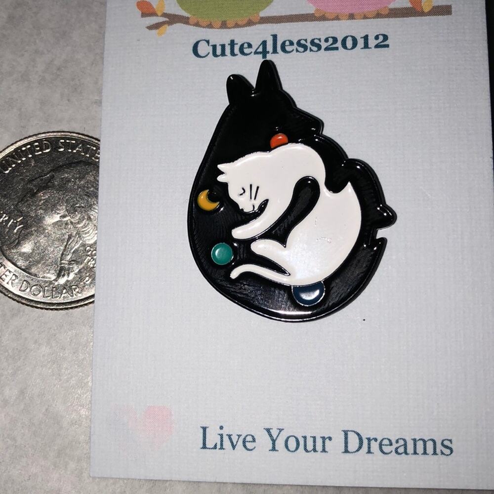 Black Wolf - White Cat Moon Planets Halloween Pin